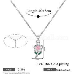 Colliers pendentifs en acier inoxydable 304 émaillé rose en forme de fleur pour femmes&nbsp;WGD8704-01