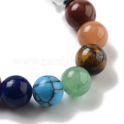 Pulseras elásticas de chakra con cuentas redondas de obsidiana natural&nbsp;BJEW-K251-01F