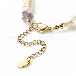 Bracciale con perline in imitazione di perle abs e pietre preziose naturali miste per le donne&nbsp;BJEW-JB08435