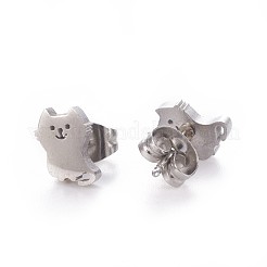 Anlaufgeschützte Ohrstecker aus 304 Edelstahl in Kätzchenform&nbsp;EJEW-F227-10P
