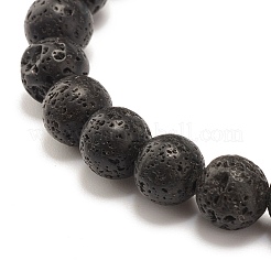 Bracciale elastico rotondo in turchese sintetico e roccia lavica naturale&nbsp;BJEW-JB07470-01