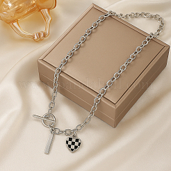 4 collier avec pendentif en forme de cœur à carreaux en alliage émaillé&nbsp;NJEW-HY0001-31