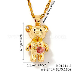 Collar con colgante de oso bonito de circonita cúbica pavé de latón para mujer&nbsp;ZL7523-2