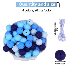 80 pièce de perles focales rondes en silicone de 4 styles&nbsp;SIL-SZ0001-22B