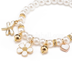 Bracciale elasticizzato con perline in plastica abs con ciondoli in lega smaltata per bambini&nbsp;BJEW-JB08524-04