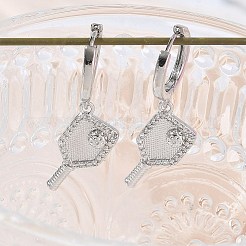 Boucles d'oreilles créoles en laiton avec micro pavé de zircone cubique pour femmes&nbsp;EJEW-A168-04P