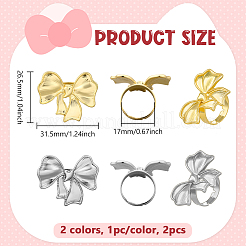 2 Stück verstellbare Fingerringe aus 2 Farben mit Schleife&nbsp;RJEW-HY0001-25