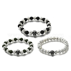3 bracciale elastico da uomo con perline rotonde in pietra lavica naturale&nbsp;BJEW-JB12332