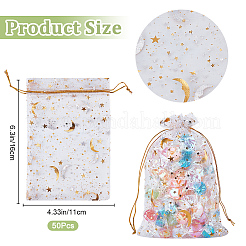 50 x Organza-Geschenkbeutel mit Kordelzug und Mond- und Stern-Motiv&nbsp;OP-BBC0001-03B-01