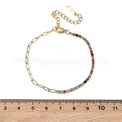 Bracelets pour femmes en acier inoxydable 304 avec chaîne trombone et chaîne à strass.&nbsp;BJEW-D456-06G-03