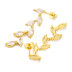 Pendientes colgantes con forma de hoja de latón y micro pavé de circonitas cúbicas transparentes&nbsp;EJEW-F348-02G