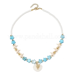 Collana estiva da spiaggia con ciondolo a forma di gamberetto intagliato in conchiglia d'acqua dolce naturale e lega&nbsp;NJEW-JN06506-02
