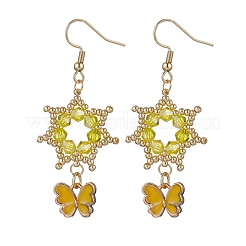 Fiore con farfalla orecchini pendenti in perline di vetro in acciaio inossidabile 304&nbsp;EJEW-MZ00417-04