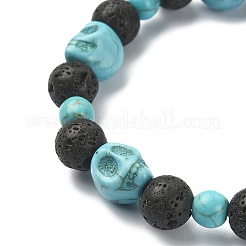 Stretch-Armbänder mit Totenkopf- und Kreuzperlen aus gefärbten natürlichen und synthetischen Edelsteinen&nbsp;BJEW-TA00272-02