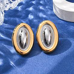Orecchini ovali bicolore in acciaio inossidabile 304 per donna&nbsp;EJEW-A136-01A-GP