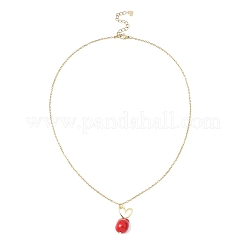 Collane con catena in acciaio inossidabile 304 con ciondolo a forma di cuore e pepite di perle di vetro rosso per donna&nbsp;NJEW-JN05539