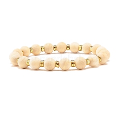 Bracciale elasticizzato con perline tonde in legno naturale&nbsp;BJEW-JB07132