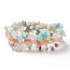Ensembles de bracelets extensibles en perles de quartz naturel rutilé et de fleurs d'amazonite et de pierre de soleil&nbsp;BJEW-JB05332-06