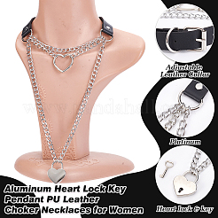 1 Stück Aluminium Herzschloss Schlüsselanhänger PU Leder Choker Halsketten für Frauen&nbsp;NJEW-UN0001-69
