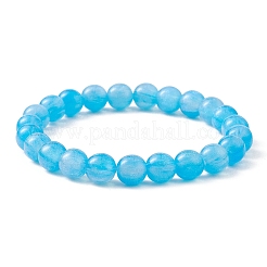 Bracciale elasticizzato con perline rotonde a forma di occhio di gatto in resina imitazione da donna&nbsp;BJEW-JB09568