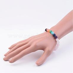 Cuarzo natural rosa de piedras preciosas y abalorios brazalete tramo&nbsp;BJEW-JB02510-03