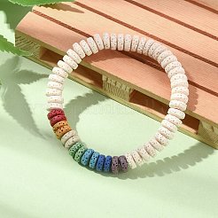 Bracelets extensibles en perles de disque de pierre de lave naturelle teinte&nbsp;BJEW-TA00342-02