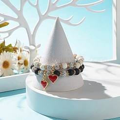 2 pz 2 colori braccialetti elastici in pietra lavica naturale con perline di strass&nbsp;BJEW-JB07723