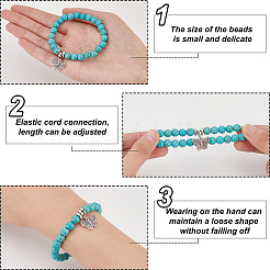 6 Stück 6 Stil synthetische türkisfarbene runde Perlen Stretch-Armbänder Set&nbsp;BJEW-AN0001-20
