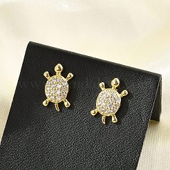 Orecchini a bottone in ottone con zirconi chiari e micro pavè&nbsp;EJEW-R016-26G-03