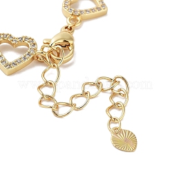 Braccialetti da donna con catena a maglie a forma di cuore in ottone placcato con pavé di zirconi trasparenti&nbsp;BJEW-R317-12G