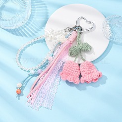 Handgefertigte Maiglöckchen- und Bauchperlen-Anhängerdekorationen aus Baumwollgarn und Polyesterkordel&nbsp;HJEW-JM04387-04