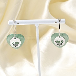 Boucles d'oreilles créoles en aventurine verte naturelle et acier inoxydable 304 pour femmes&nbsp;EJEW-G475-02P-06