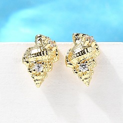Ohrstecker aus Messing in Muschelform mit Mikropflaster und Zirkonia&nbsp;EJEW-D304-32G