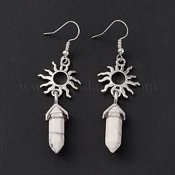 Pallottola di howlite sintetica con orecchini pendenti a forma di sole&nbsp;EJEW-I276-01P-18