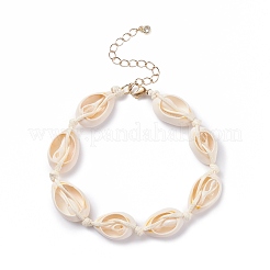 Cavigliera da donna con perline intrecciate con conchiglia di ciprea naturale&nbsp;AJEW-AN00487