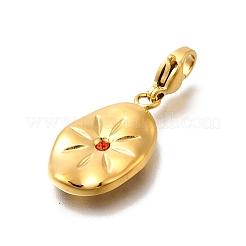 Pendentif décoratif ovale en acier inoxydable 304 avec strass&nbsp;STAS-R159-49G-01