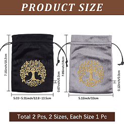 2 Stück 2 Stile Rechteck Goldprägung Lebensbaum Samt Tarot Aufbewahrung Kordelzug Taschen für Wahrsagerei&nbsp;ABAG-CN0001-53