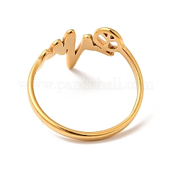 Bague en acier inoxydable avec placage ionique (IP) 201 pour femme avec battement de cœur et signe de paix&nbsp;RJEW-G266-37G