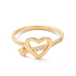 Corazón de rhinestone de cristal con anillo de dedo de flecha&nbsp;RJEW-D120-18G