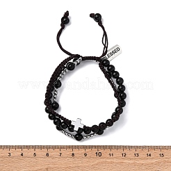 Bracelets tressés ajustables en obsidienne naturelle et hématite&nbsp;BJEW-U035-01A
