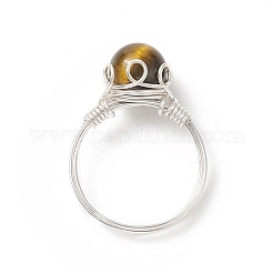 Natürlicher Tigerauge-Fingerring aus geflochtenen Perlen&nbsp;RJEW-TA00066-04