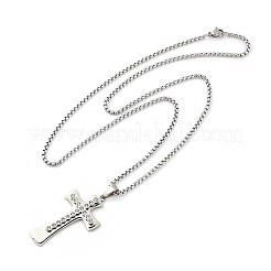 201 Edelstahl klare Zirkonia Religion Kreuz Anhänger Box Kette Halsketten für Männer&nbsp;NJEW-S387-06P