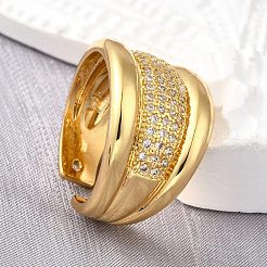Verstellbare offene Manschettenringe aus Messing mit Mikropavé und Zirkonia für Damen&nbsp;RJEW-K292-03G