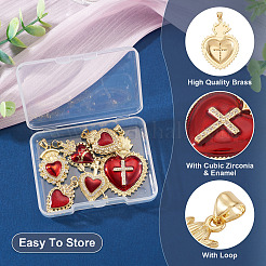 6pcs 6 styles pendentifs en laiton micro pavé de zircone cubique&nbsp;KK-TA0008-40