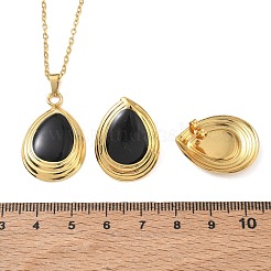 Set di orecchini a lobo e collane con pendente a goccia in acciaio inossidabile 304 smaltato per donna&nbsp;SA-CBA46AF-21G