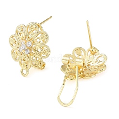Blumen-Ohrstecker aus Messing mit Mikropavé-Kubikzirkonia&nbsp;KK-E083-17G