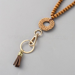 Namenskartenband aus runden Holzperlen&nbsp;NJEW-WH20007-06B