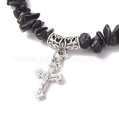 Bracelets extensibles en perles d'obsidienne naturelle&nbsp;BJEW-JB12316-02