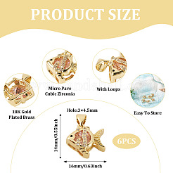 6pcs pendentifs en laiton micro pavé de zircone cubique&nbsp;KK-TA0009-09B