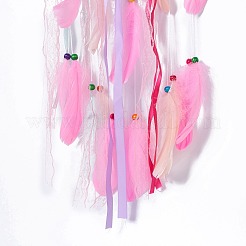 Handgemachtes Einhorn gewebtes Netz/Netz mit Feder-Wandbehang-Dekoration&nbsp;HJEW-A001-01A